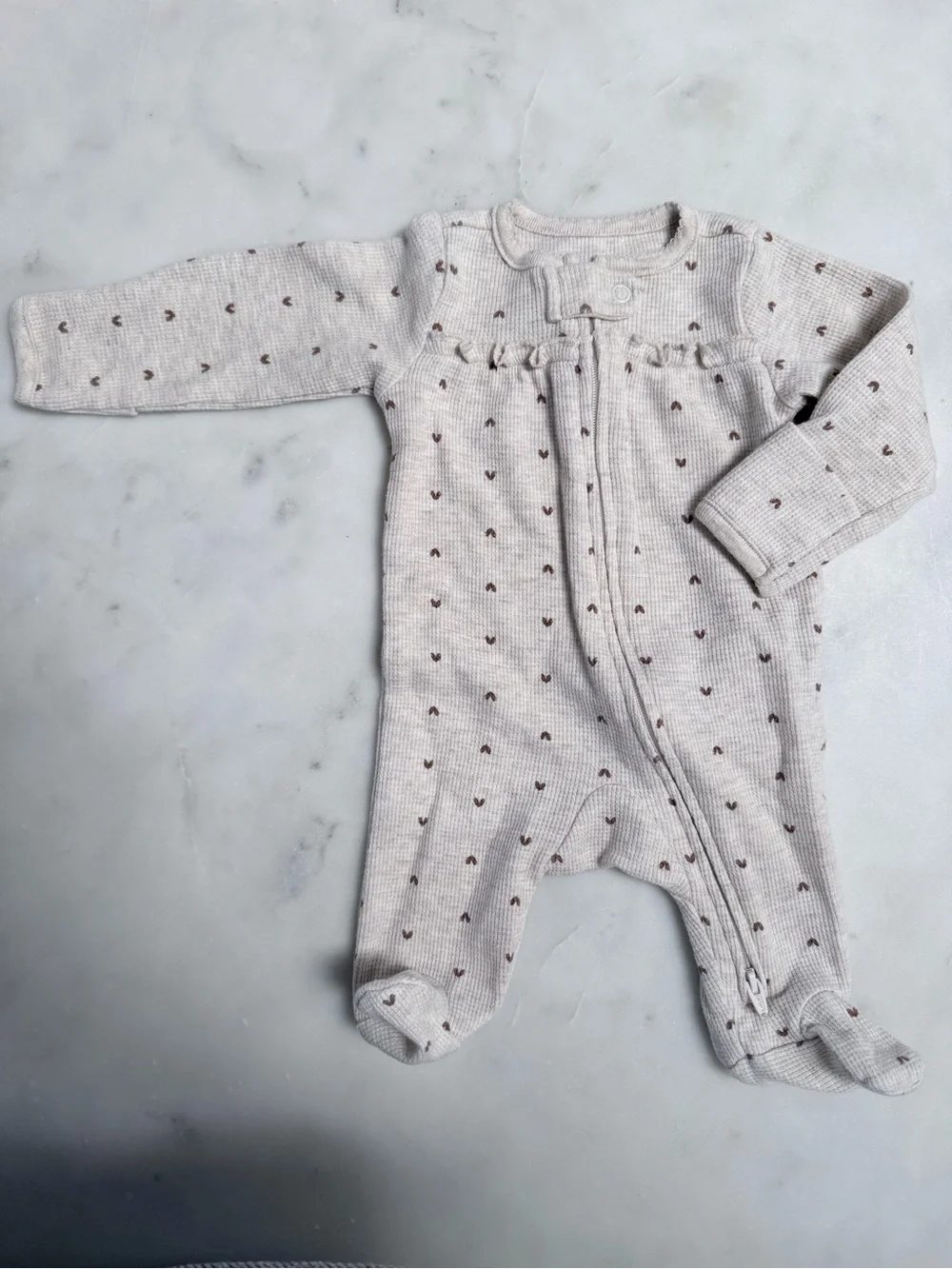 Carter's Beige Footed One-Piece with Brown Heart Print